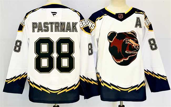 Men%27s Boston Bruins #88 David Pastrnak White 2024-25 With A Patch Reverse Retro Home Stitched Hockey Jersey->colorado avalanche->NHL Jersey